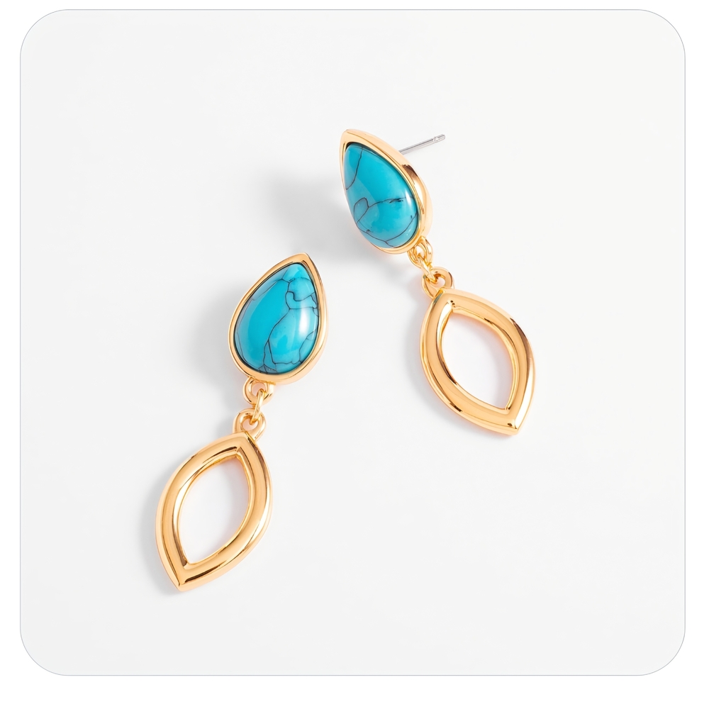 18K Gold Plated Turquoise Drop Earrings Nice & Bella